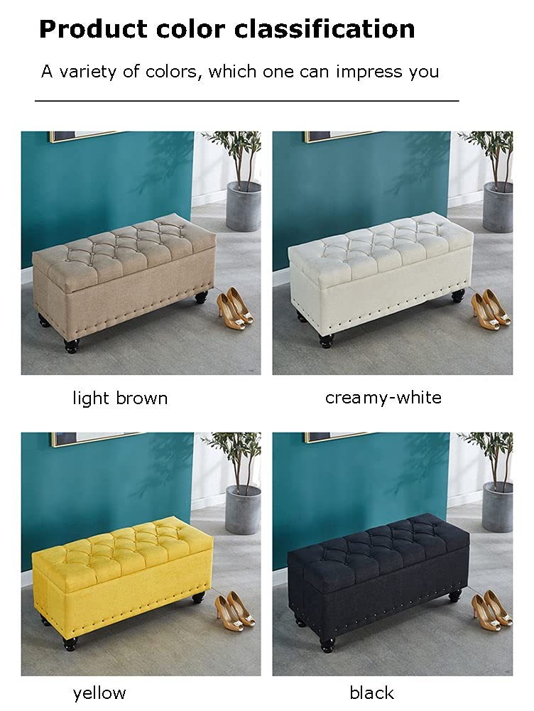 Pouf Panca in Tessuto, Sgabello da Letto, Sgabello da Comodino, Divano Moderno E Minimalista, in Stile Nordico, per Riporre Le Scarpe E Cambiare Le Cose, Bianco Crema, 60X40X45 Cm