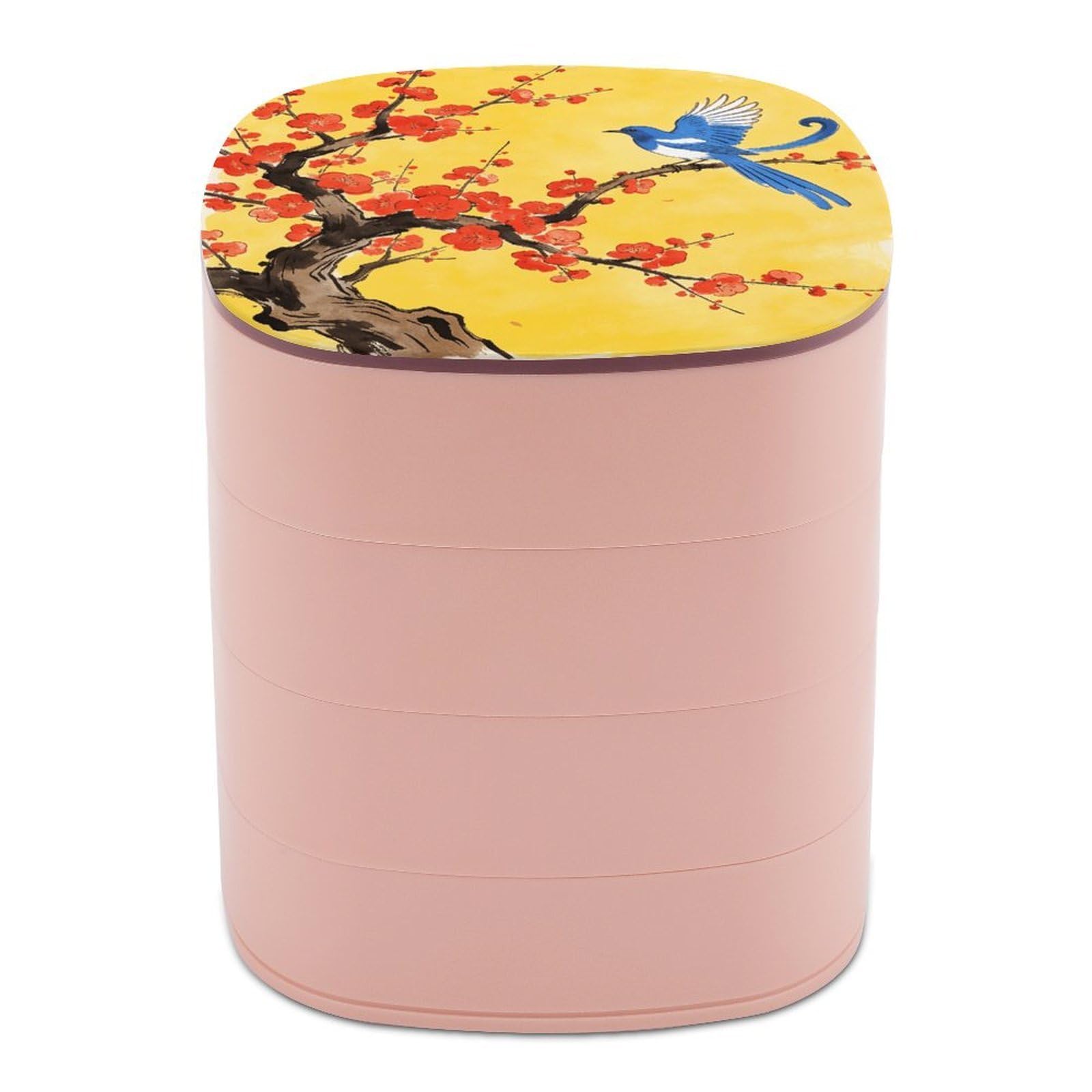 VstaDank Joy Is on The Tip of The Plum Blossom Jewelry Box 360° Rotatable Jewelry Organizer 4 Layers Jewelry Case with Lid Fashion Portable Earring Holder for Bracelets Rings Bracelets Vanity