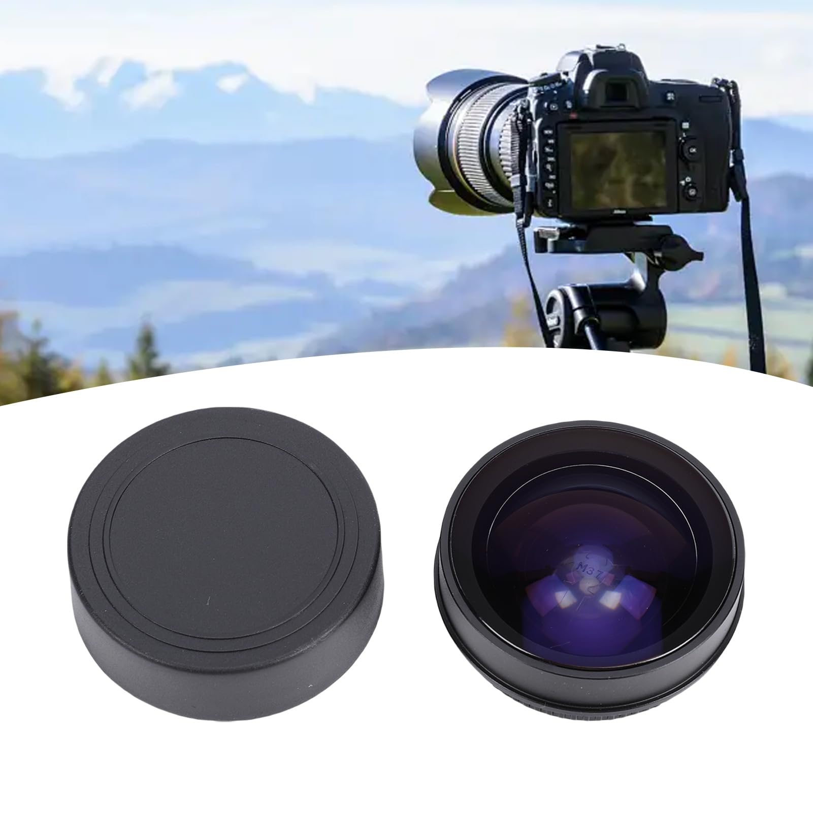 Obiettivo Fish Eye 37 Mm 0,2X |Lente in Lega di Alluminio in Vetro Ottico con Effetto Ultra Grandangolare da 180 Gradi per Fotografia di Paesaggio, Adatta per Fotocamera da 37 Mm