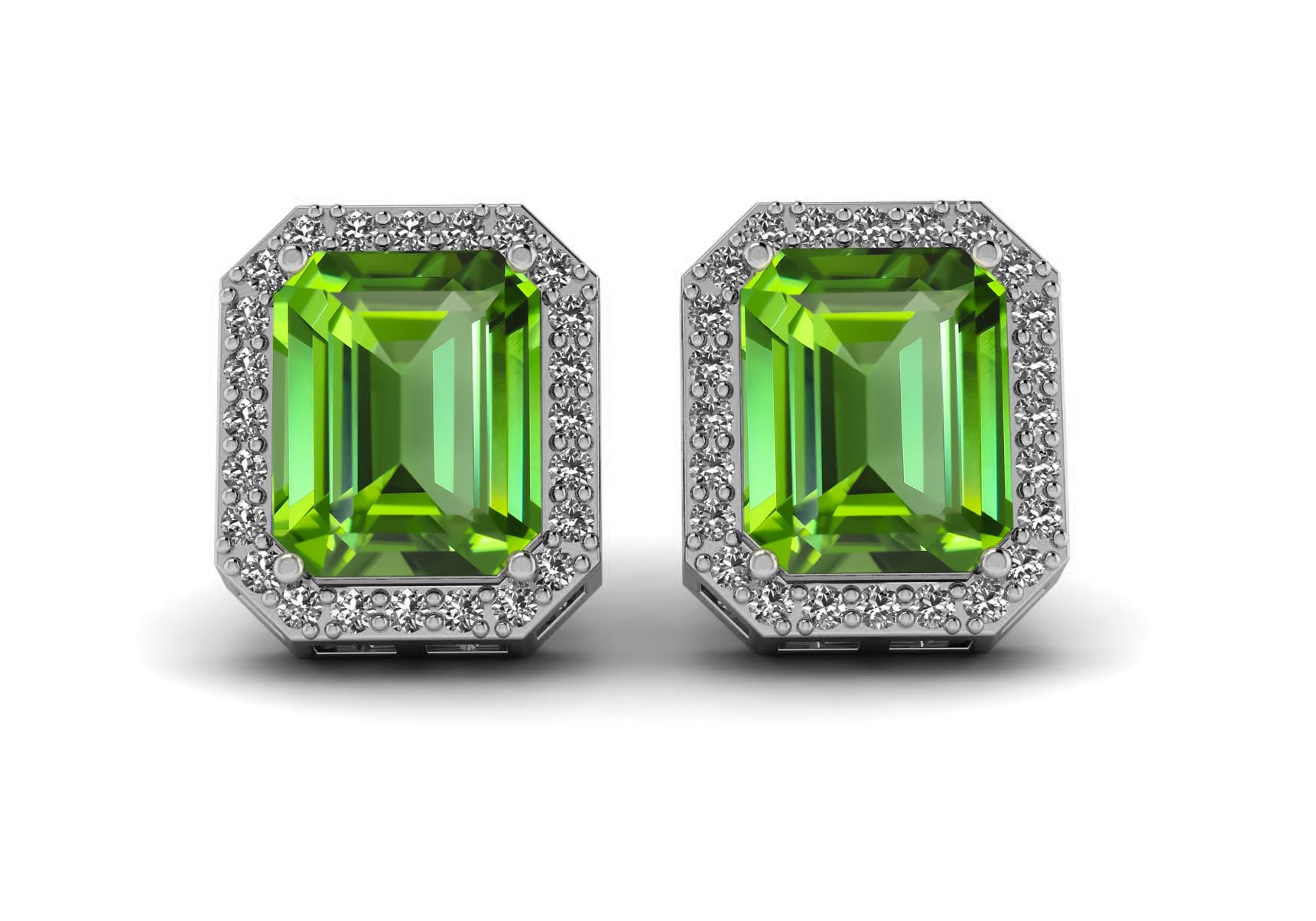 925 Sterling Silver Emerald Cut Halo Birthstone Eternity Stud Earring For Women Jewelry Gift For Her (10x12MM)