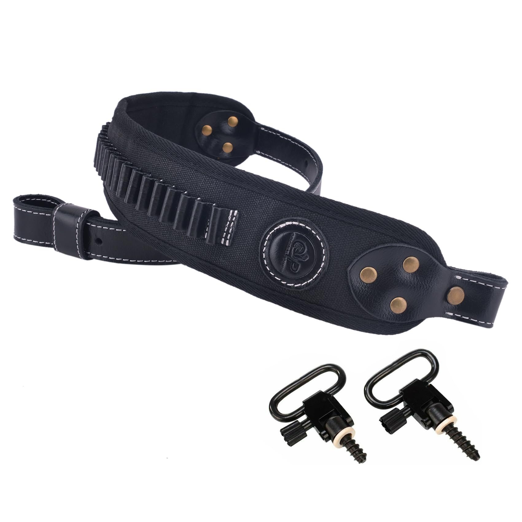 Cartridge Sling for Rifle 17HMR.22LR.22MAG Shell Holder Shoulder Straps Henry 22 (Black Sling+Swivels)