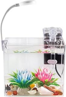 Tisch-Aquarium – transparentes Aquariendisplay, abnehmbares Clip-Lampensystem, Rutschfester Boden, platzsparender dekorativer Behälter | Anfänger, Erwachsene, Kinder, Zuhause, Büro, Fischbeobachtung,