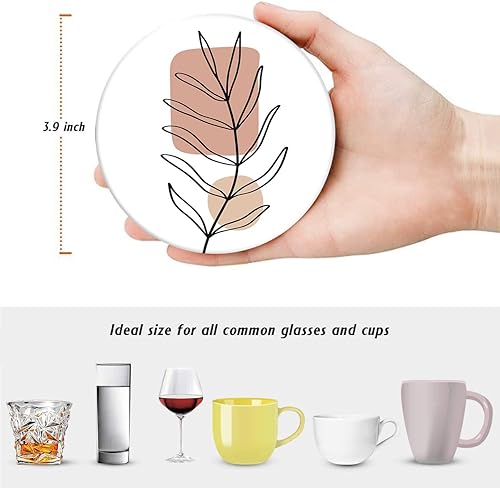 Miniatura 5 de Britimes Juego de 6 posavasos de mesa para bebidas, diseño de flores para mujer, estilo bohemio, absorbente, de cerámica, con base de corcho y
