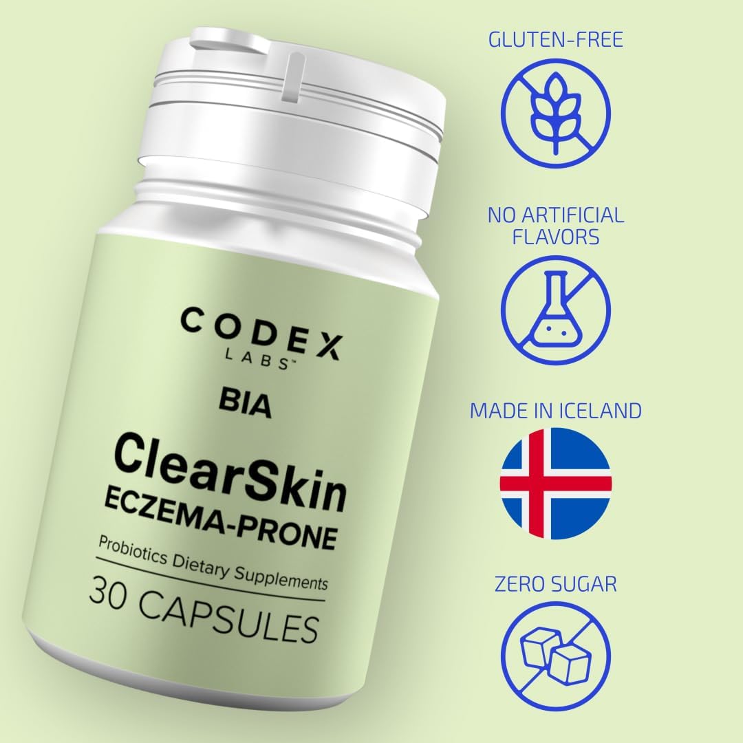 Codex Labs BIA Eczema Probiotic – 30 Capsules | Synbiotic for Eczema-Prone Skin with Clinically Proven Probiotics & Prebiotic Blueberry | Gut-Skin Barrier & Immune Support | 30-Day Supply