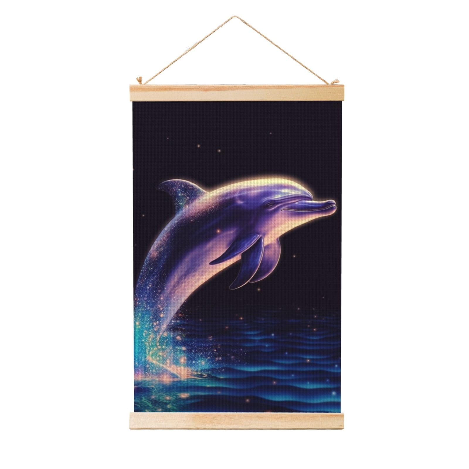 glitter dolphin Poster Wooden Shaft Hanging Poster Wall Hanging Banner Canvas Artwork with Wood Frames 16"x24" Modern Artwork Decor Ready to Hang Wall Art for Home Decor Scroll Painting