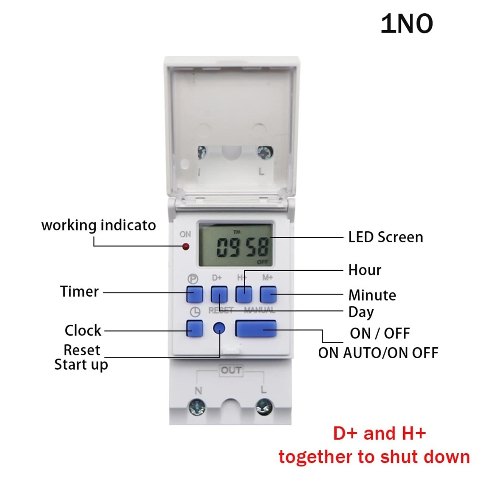 Temporizador de relé Digital programable THC de 15 A y 30 A for Montaje en riel DIN, 7 días, Control de CA 12 V, 24 V, 48 V, 110 V, 220 V y 230 V (50 Unidades)(30a,1NO 12V AC DC)