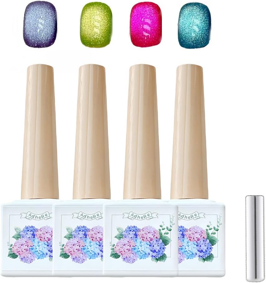 Cat's Eye Gel Nail Polish Set 4 Colors with Stick