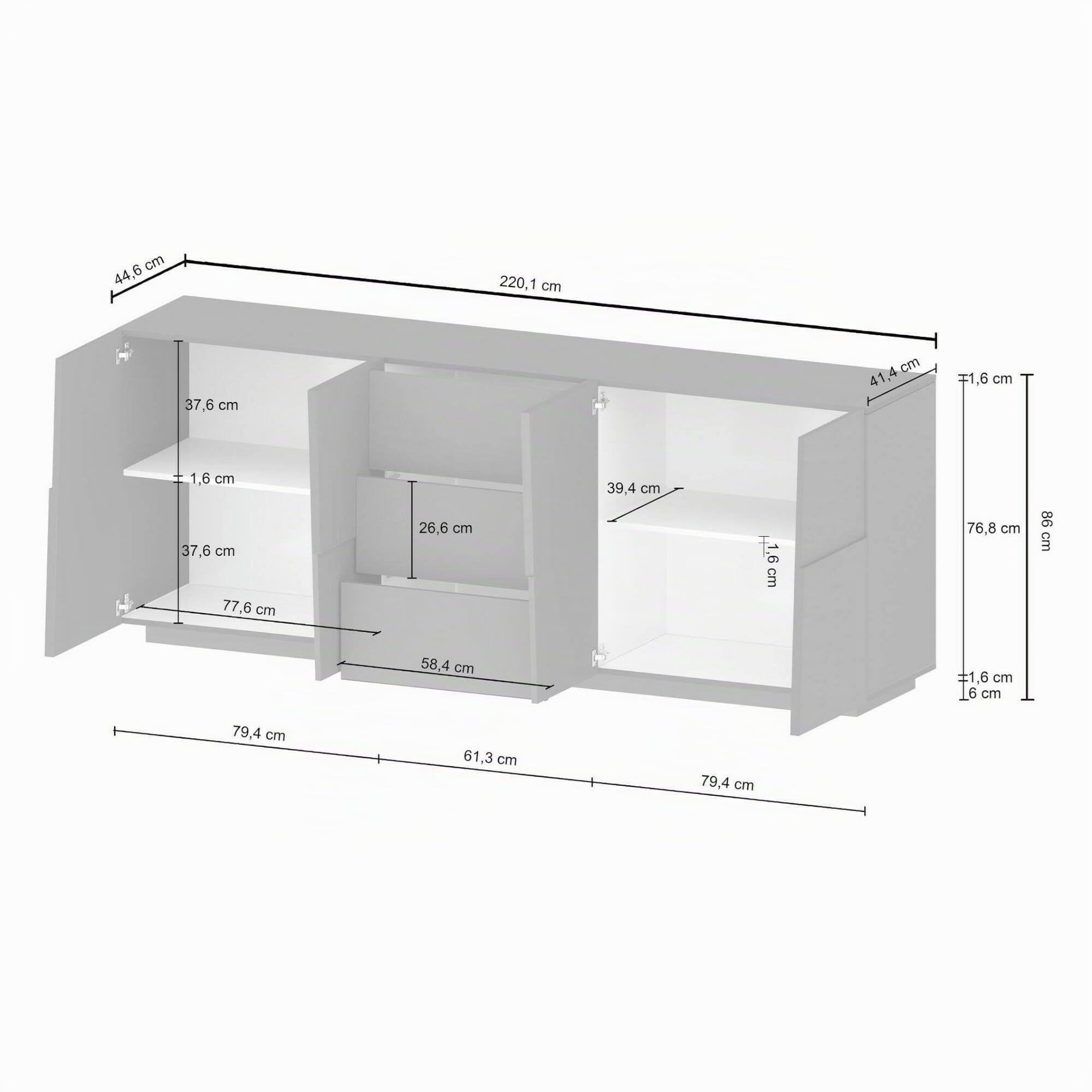 Dmora - Credenza Yoel, Buffet da soggiorno, Madia da salotto con 4 ante e 3 cassetti, 220x44h86 cm, Antracite