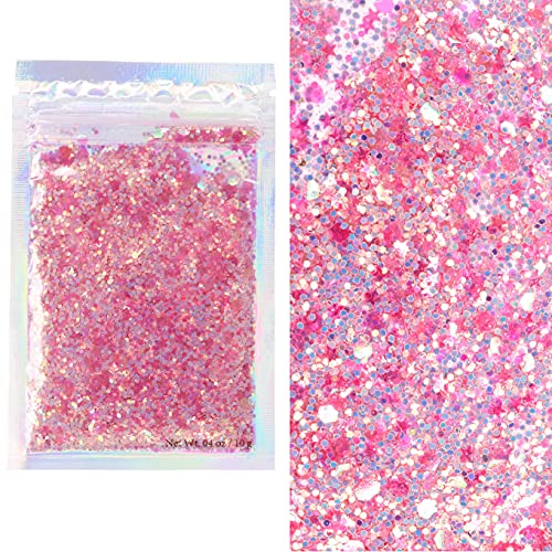 Pink Iridescent - Cosmetic Grade Chunky Glitter - Stars & Hexagon Shape - Festival Rave Makeup Face Body Nails Resin Arts & Crafts - Solvent Resistant