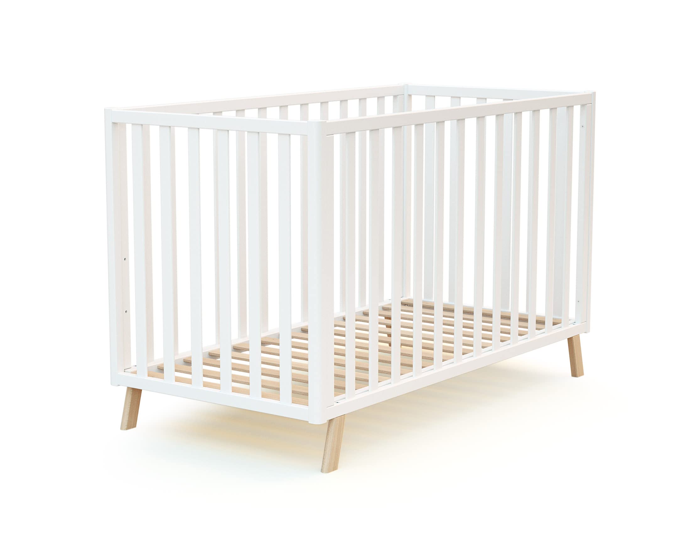 AT4 - Cuna bebé evolutiva CONFORT madera - Blanco - 60 x 120-125,50 x 64 x 81,50 cm