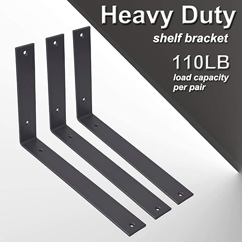 Miniatura 3 de Soportes de estante de 12 pulgadas en L para estantes soportes de pared negros resistentes para estantes 0.197 in de grosor soporte de metal