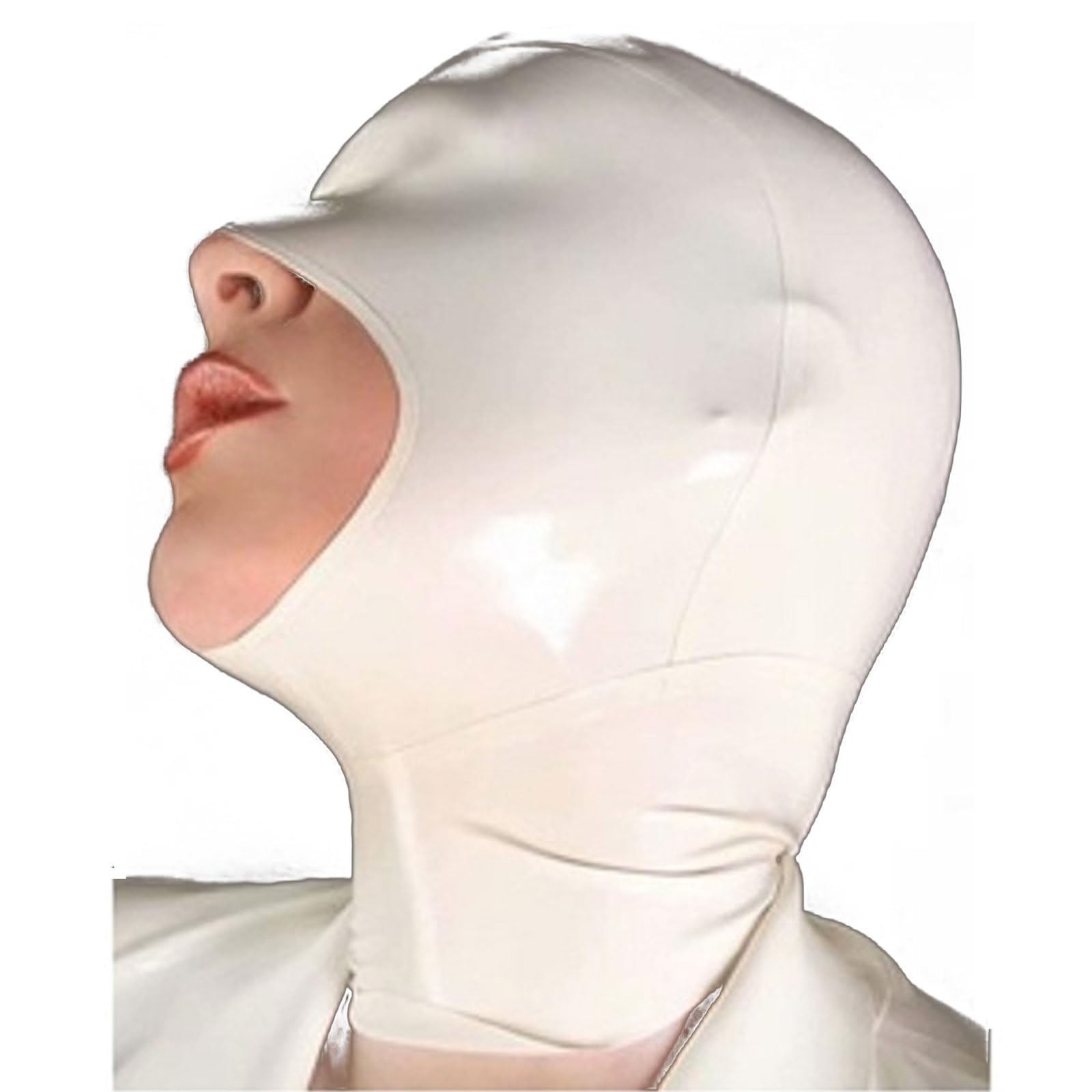 DSPENGS Latex Hood Mask Halloween Full Face Mask Exposed Mouth with Back Zipper Cosplay Party Wear Costume(Size:XS-60CM)
