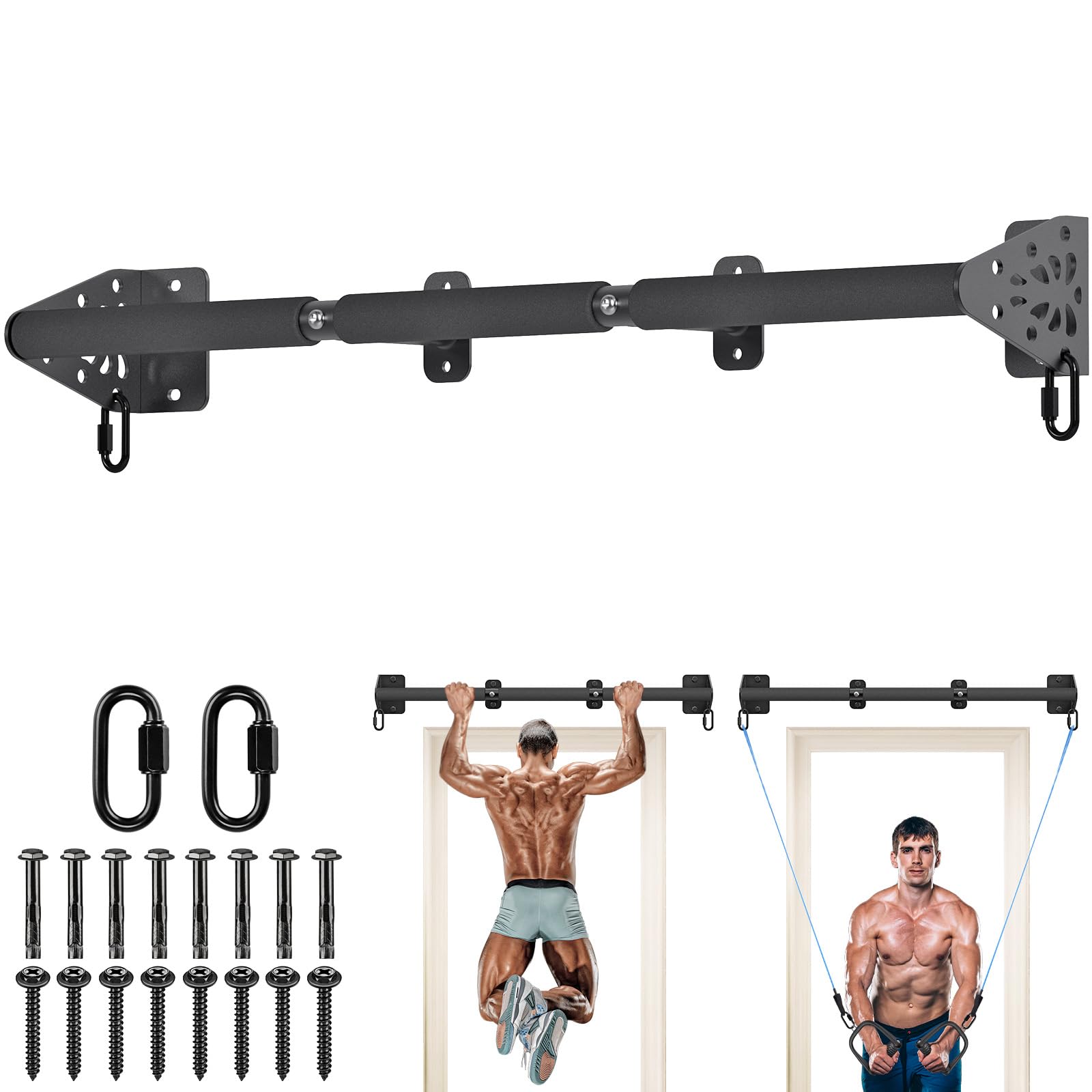 Kipika Wall Mounted Pull Up Bar - Heavy Duty 450 LB Capacity Doorway Chin Up Bar for Home