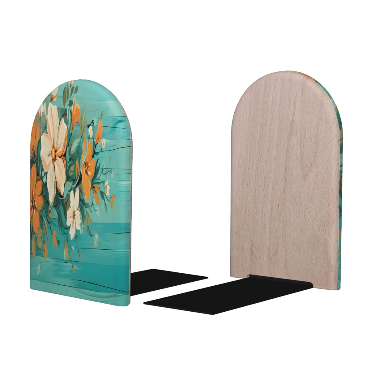 (2 PCS/1 Pairs) Wood Bookends Flower Board Daisy Decorative Wood Bookends for Shelves Kids Room Desk Home Office Book Stoppers for Holiding Books 5x3 Inch