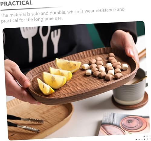 Miniatura 4 de Mobestech Bandeja de frutas de madera de nogal, placa de madera decorativa, fácil de combinar con decoración de cocina, bandeja para servir embutidos