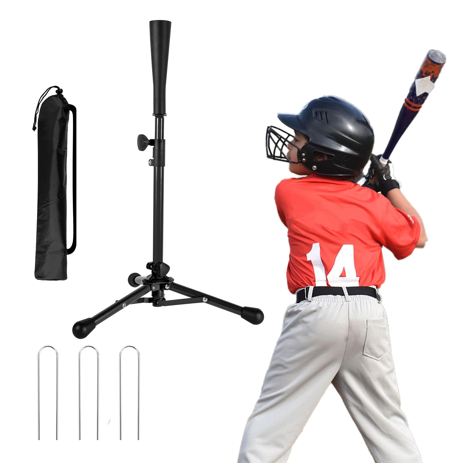 Wiseek Kids Baseball Tee, 20.87 to 39.76 Inches Batting Tees for Baseball with Carry Bag, Portable Stable Baseball Tees for Hitting, Tripod Tanner Tee for Baseball Teeball