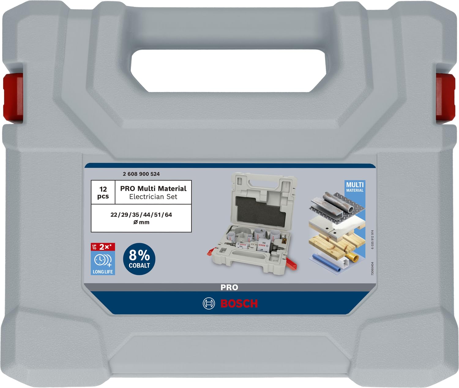 Bosch 12x Coffret de scies trépans PRO Multi Material (pour Bois résineux, Cloison sèche, Ø 22-64 mm, Professional Accessoire Perceuses)