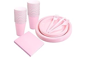 Glossy Pink Party Plates and Cups and Napkins