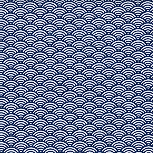 Textiles français Tela de algodón Estampada - Escamas Japonesas - Azul Marino y Blanco - 100% algodón Suave | Ancho: 160 cm (por Metro Lineal)*