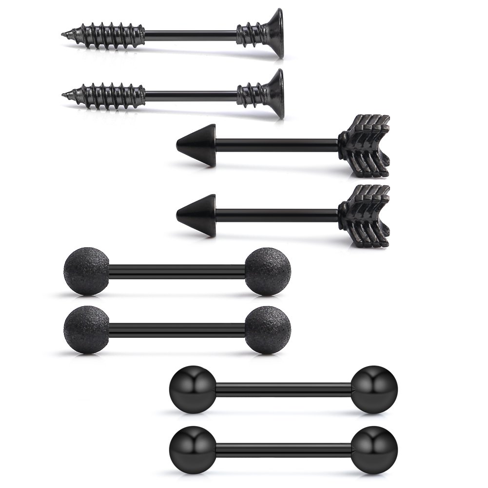 Ruifan 14G 9/16Inch Nipple Tongue Shield Ring Barbell Body Piercing Jewelry Retainer Set 8PCS