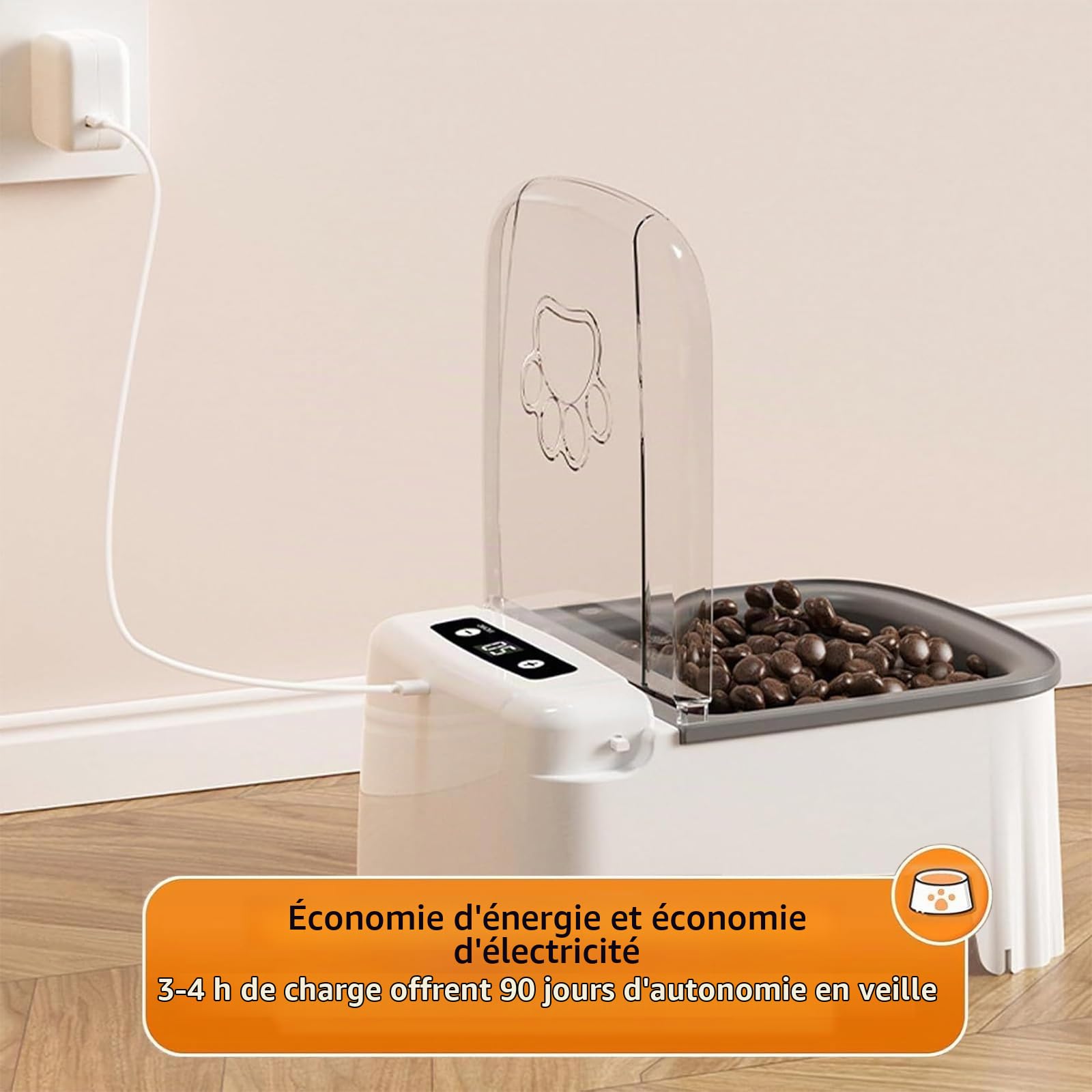 Mangeoire Automatique pour Chat – Capteur Intelligent, Bol de Nourriture Rabattable, Amovible Distributeur De Nourriture pour Animaux De Compagnie avec Affichage LCD, Acier Inoxydable, Noir