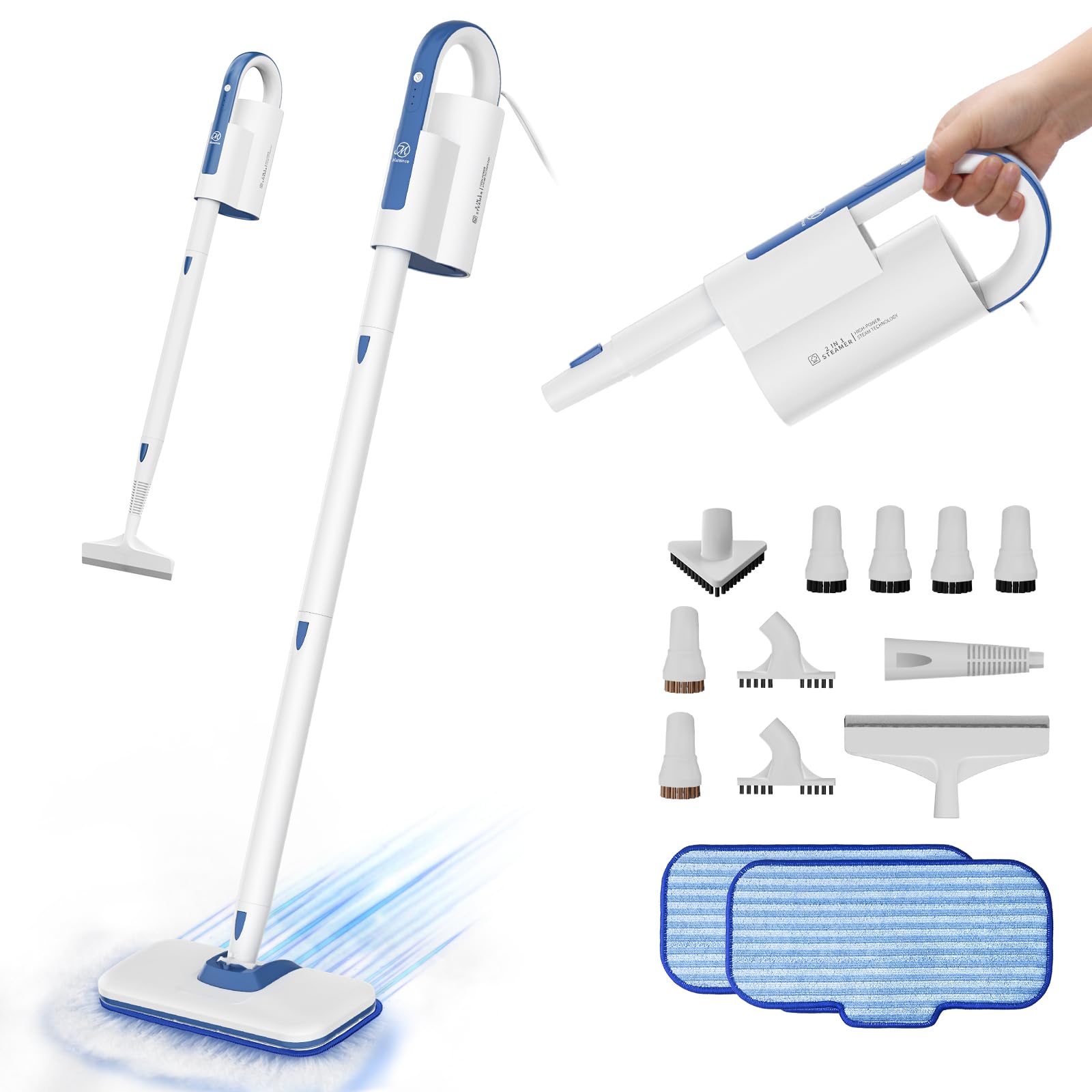 7 in 1 Steam Mop with Attachments,1200W Floor Steamers for Hardwood and Tile,Detachable into Handheld Steam Cleaner for Cleaning Wall Couch et All Surfaces(2 Washable Pads and 12 Brush Heads Included)
