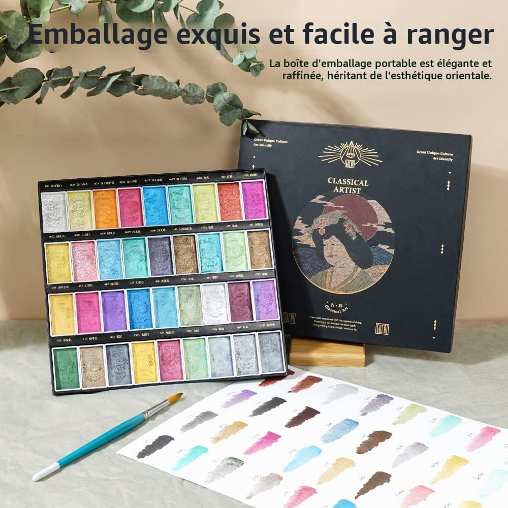 Paul Rubens GUCAI Set de Peinture Aquarelle Nacrée Classique 36 Couleurs Briller, Forte Couverture, Bonne Résistance à la Lumière, Idéal pour Illustrateurs, Artistes, Étudiants, Adultes, Enfants…