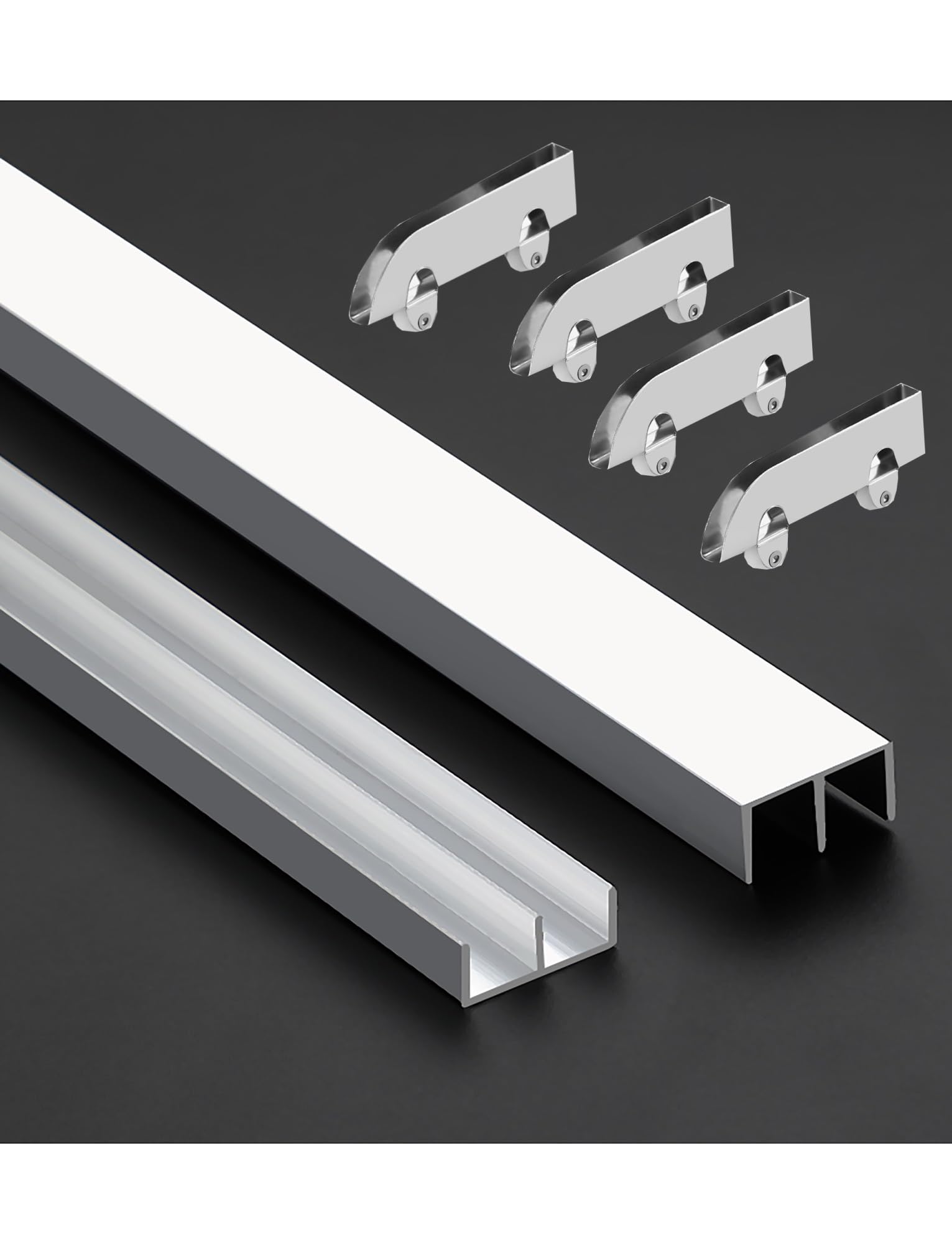 Rail Coulissant pour vitrine - Rails en Aluminium à Double Canal pour Portes en Acrylique/Verre de 5 à 8 mm, Guide à rainures de Montagne avec Galets Anti-Saut (39,4 po/1 000 mm)