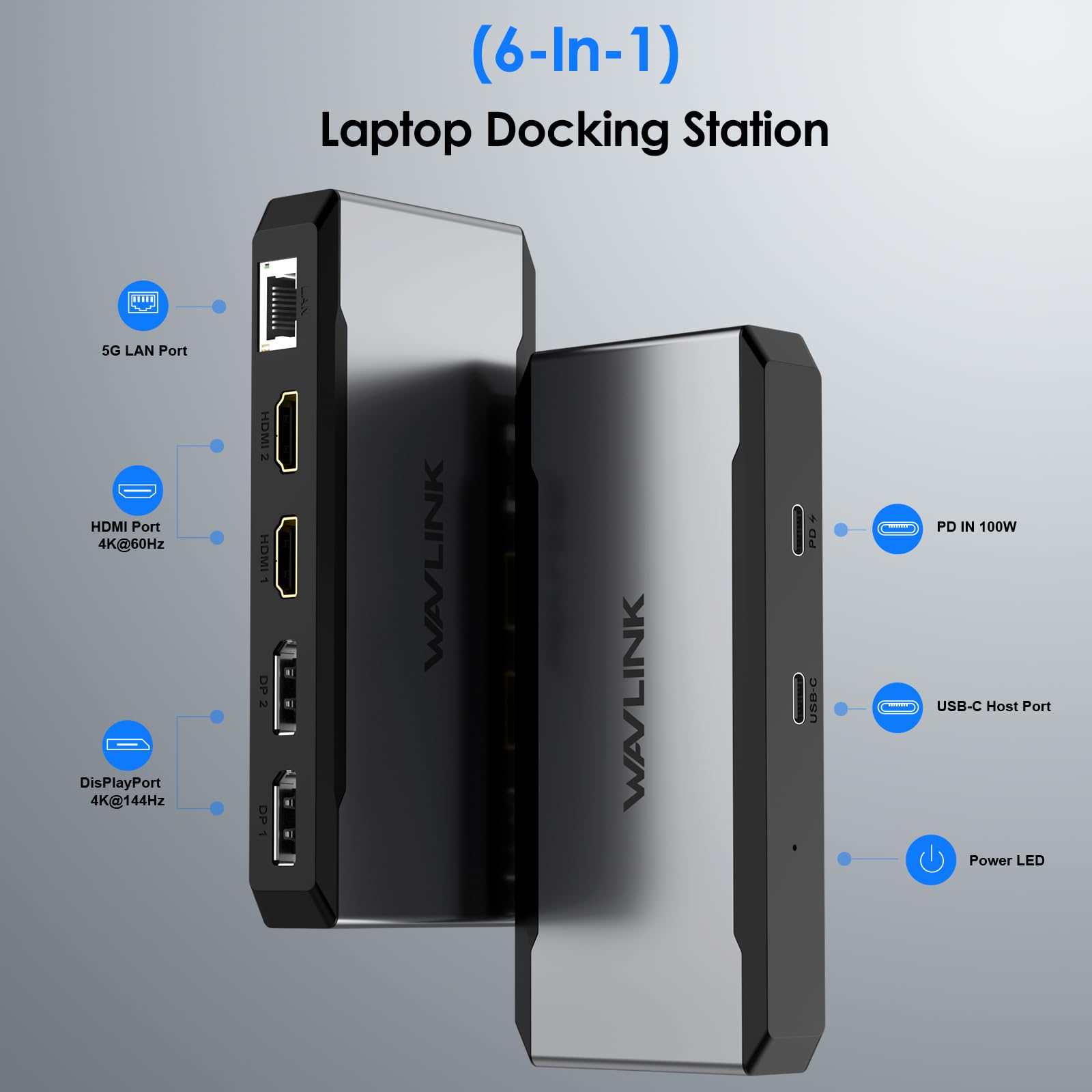 WAVLINK Stacja dokująca USB C z dwoma portami HDMI-4, 2 DP, 2 HDMI, 100 W PD IN, 5G Ethernet do Dell/HP/Lenovo itp., tylko do komputerów z systemem Windows – wymagany host USB 3.2