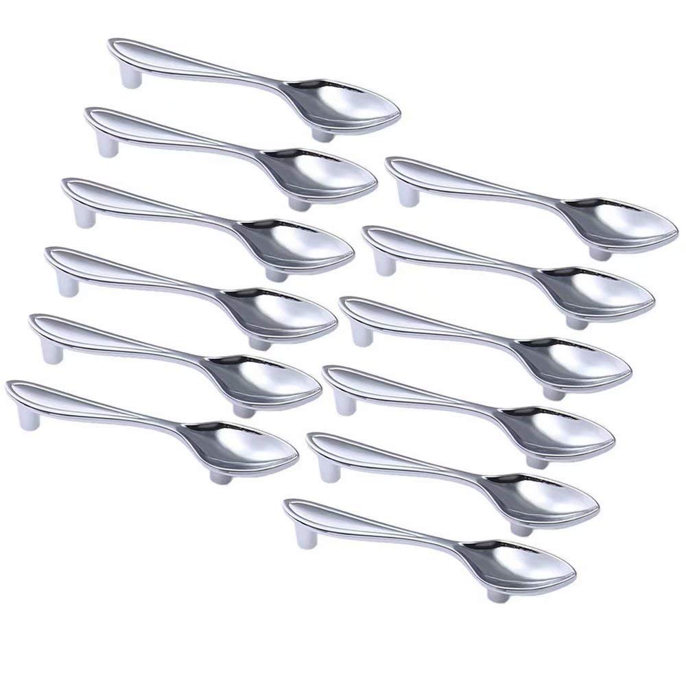 12PCS Silver Tableware Pull Handles Spoon Shape Handles Kitchen Cupboard Cabinet Dresser Closet Drawer Pull Knobs (CC:76mm)