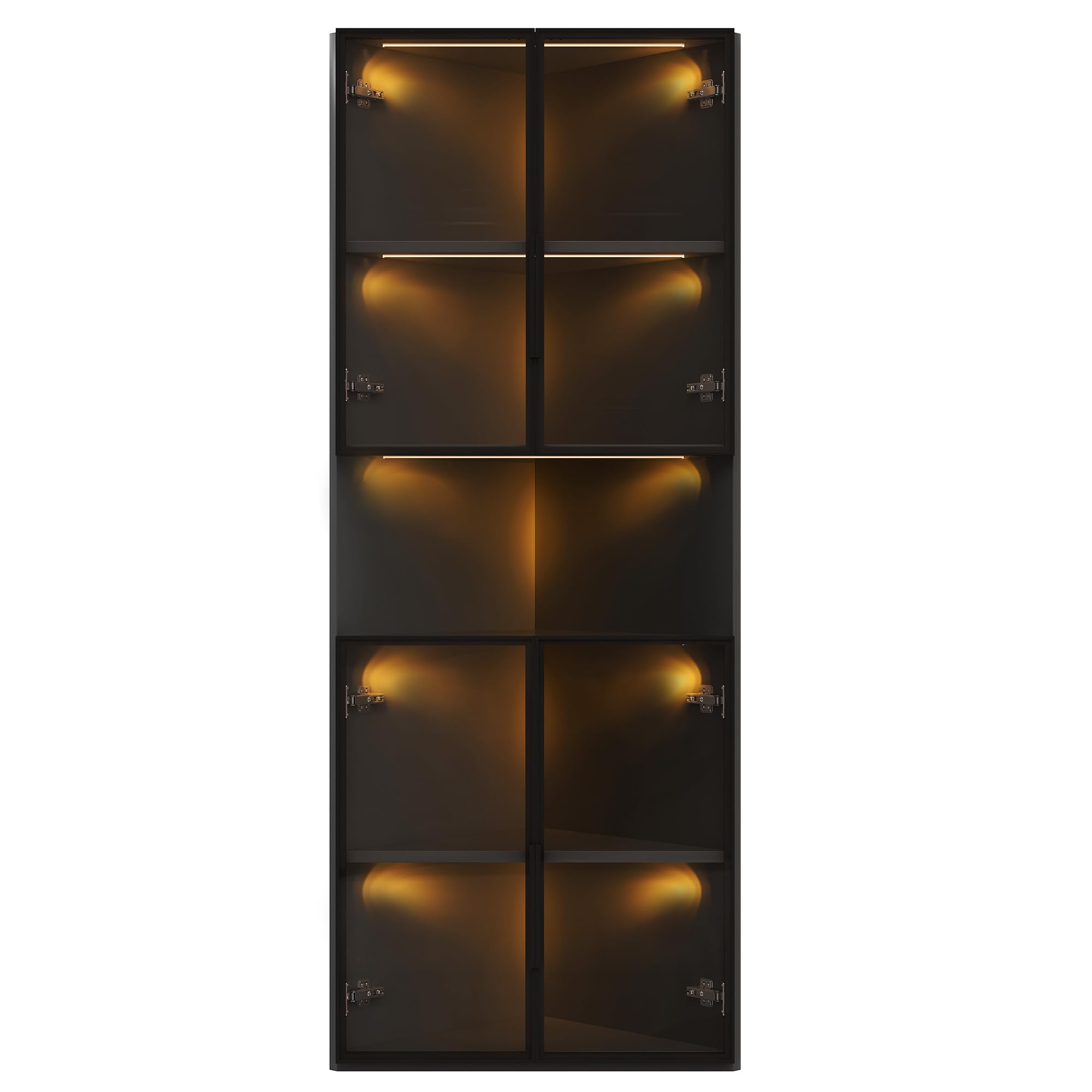 Merax Dreieckige Vitrine 62x32x160 cm mit Glasfront, LED-Beleuchtung und offenem Mittelbereich, für Sammlerstücke, Schwarz
