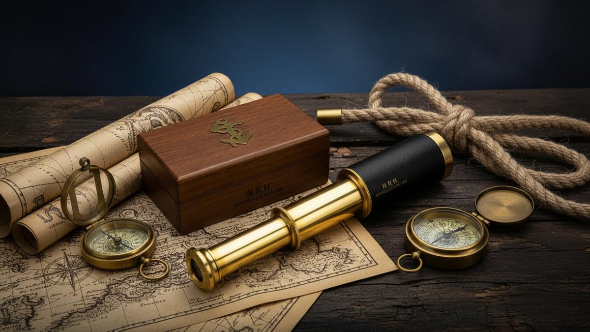 ITDC 6" Handheld Brass Telescope with Wooden Box - Pirate Navigation 1
