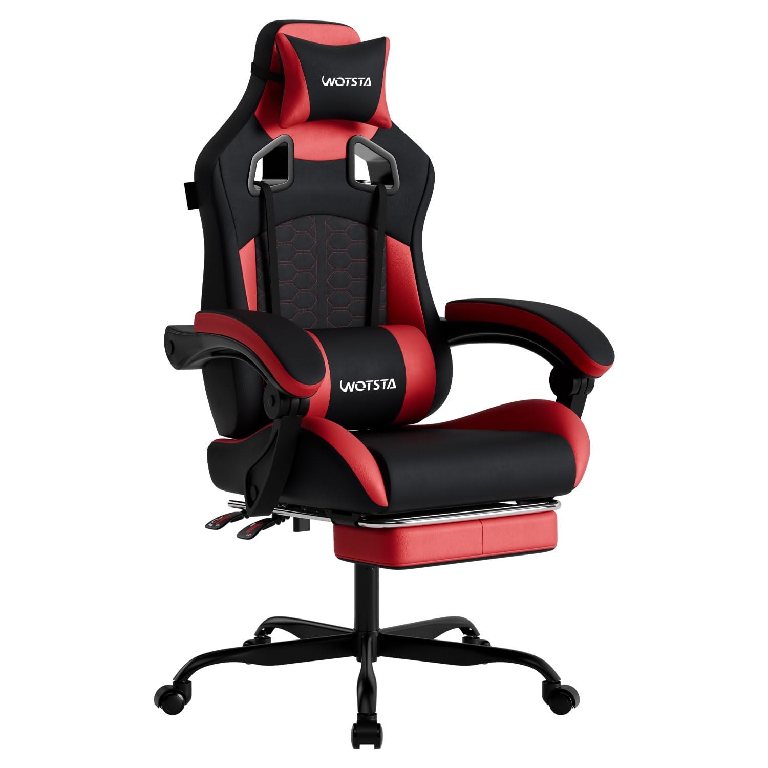 Gaming Chair with Footrest,High Back with Massage Reclining Computer Chair， Big and Tall Racing Gaming Chair Ergonomic Game Chair for Adults PVC Leather (Red) image 3