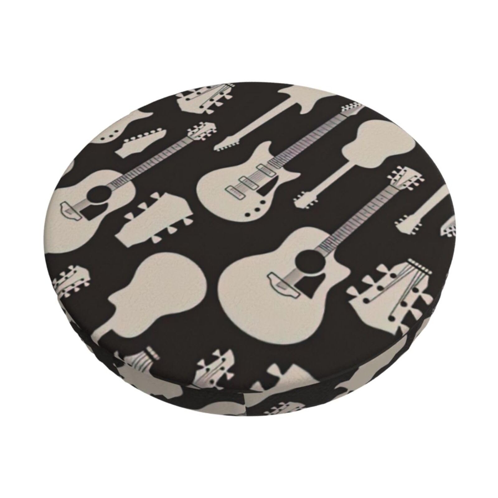 ACVnbm Guitar Pattern Print Round Bar Chair Cushion Cover, Elastic Chair Protector For Kitchen Bar Dining