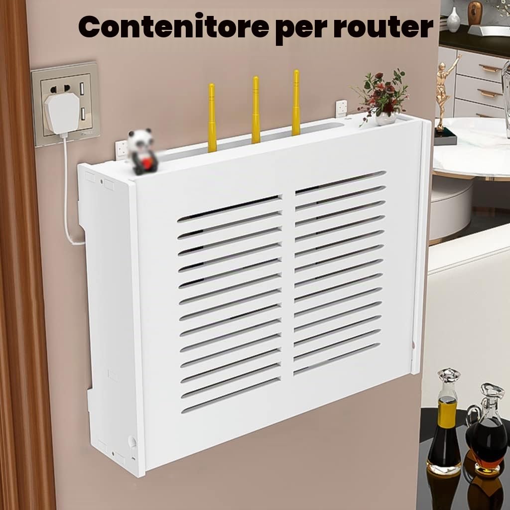 Generic Scatole portaoggetti per router WiFi, mensola flottante da appendere alla parete, scatola in legno con staffa per cavi di alimentazione – Organizza gli oggetti essenziali per casa e ufficio