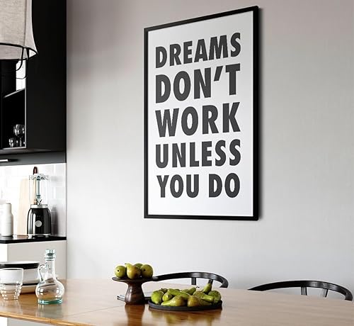 Miniatura 5 de Los sueños no funcionan a menos que hagas arte de pared, citas inspiradoras, motivacionales, arte, decoración del hogar, blanco y negro