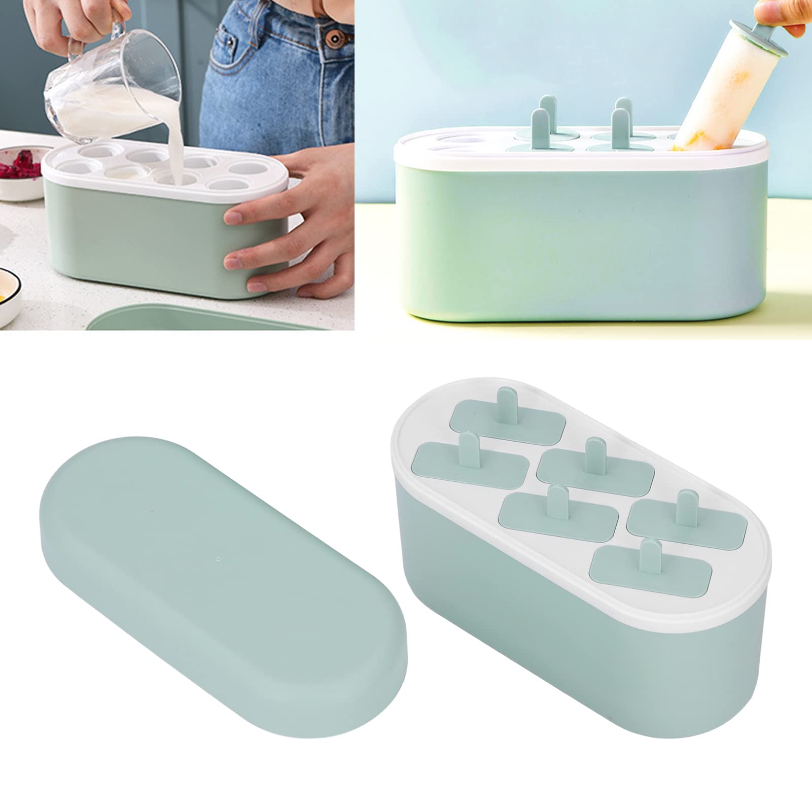 6 Hole Ice Cream Tools Ice Lolly Tools DIY Ice Cream Maker Tools Freeze Ice Pop Cube Household Ice Cream Making Tool Homemade Popsicle Molds for Home Kitchen Dessert Shop