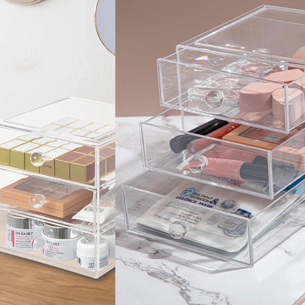 Makeup Organiser Storage Box with 3 Drawers, Acrylic Cosmetic Storage Case Jewelry Display Box Caddy for Sunglasses Jewelry Dressing Table Vanity Counter in the Bedroom Bathroom Gift Idea, Transparent 6 61Yqi8LIsdL. AC SL1000