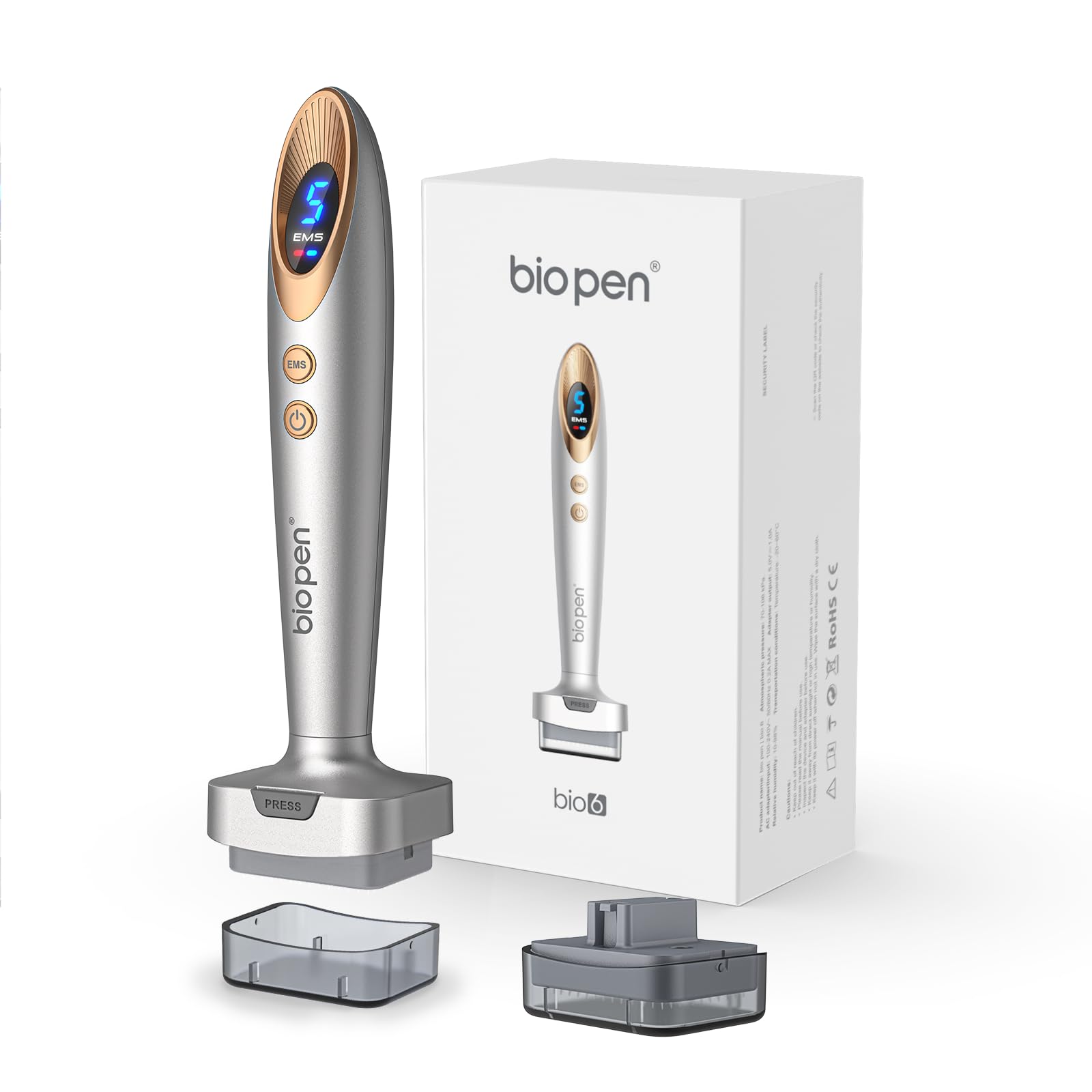 Microneedling Stamp Bio 6 – Derma Stamp Professionale 4 in 1 con Microneedling, EMS, Terapia Luce Rossa/Blu, Massaggio Vibrante– Ringiovanimento Viso, Anti-Età, Crescita Capelli