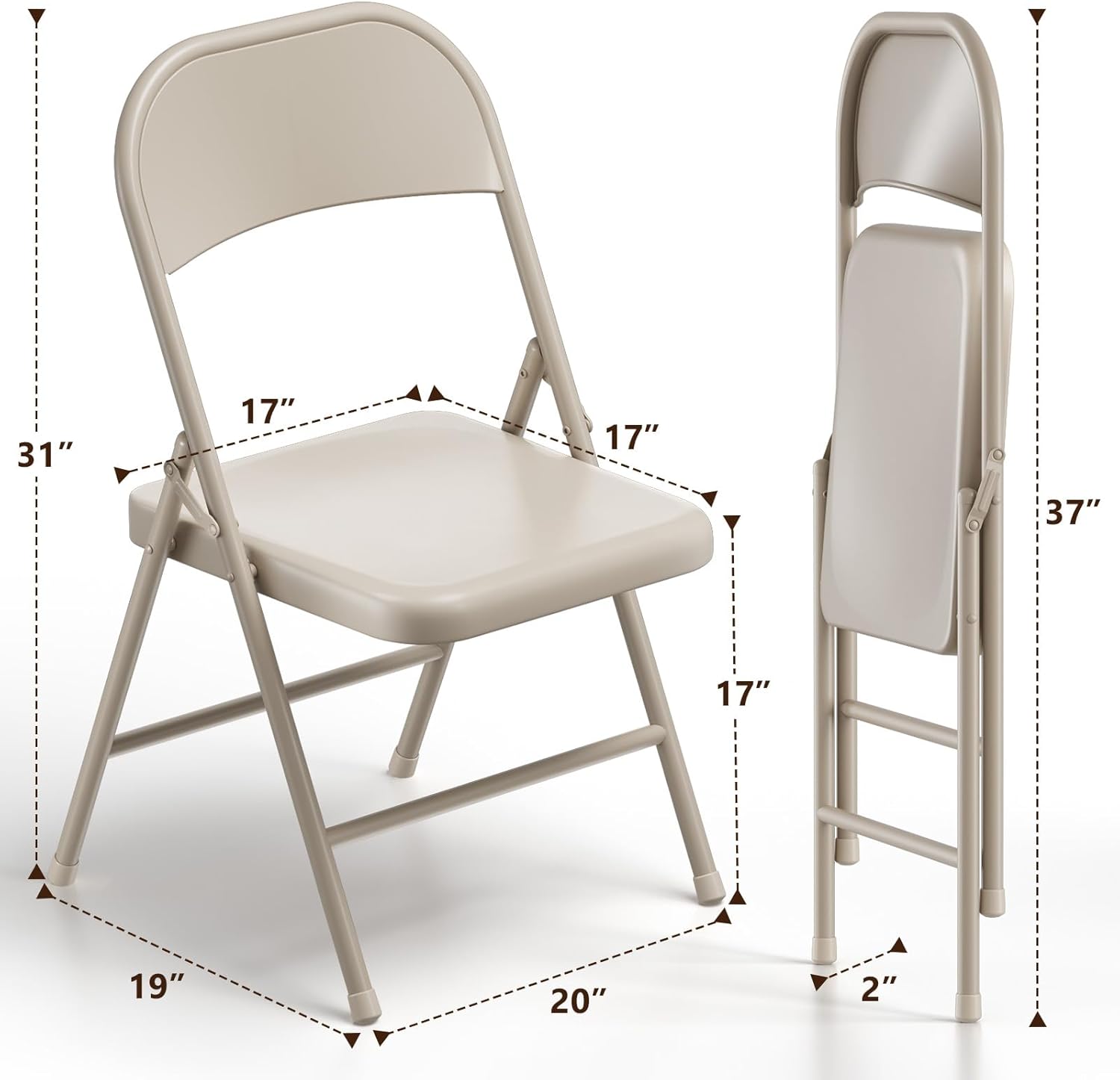 4 Pack Folding Chairs, Indoor Outdoor Foldable Chair Sturdy Metal Chairs, Portable Chair Comfortable Event Chair for Banquet, Event, Party, Wedding, Church(Khaki)