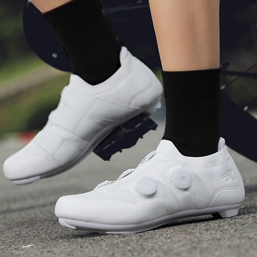 2026 Zapatillas Ciclismo Carretera Hombre Mujer, Zapatillas de Ciclismo con Look/SPD Tacos, Zapatos Bicicleta Montaña, Bicicleta de Spinning Montaña Calzado Bicicleta 37-47 EU (Blanco,38)