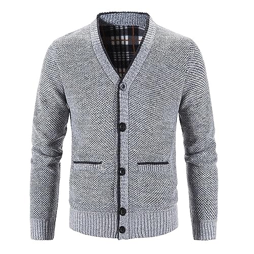 Mens V Neck/Shawl Collar Long Sleeve Button Up Knit Cardigan Sweater Slim Fit with Pockets Chunky Warm Open Front2