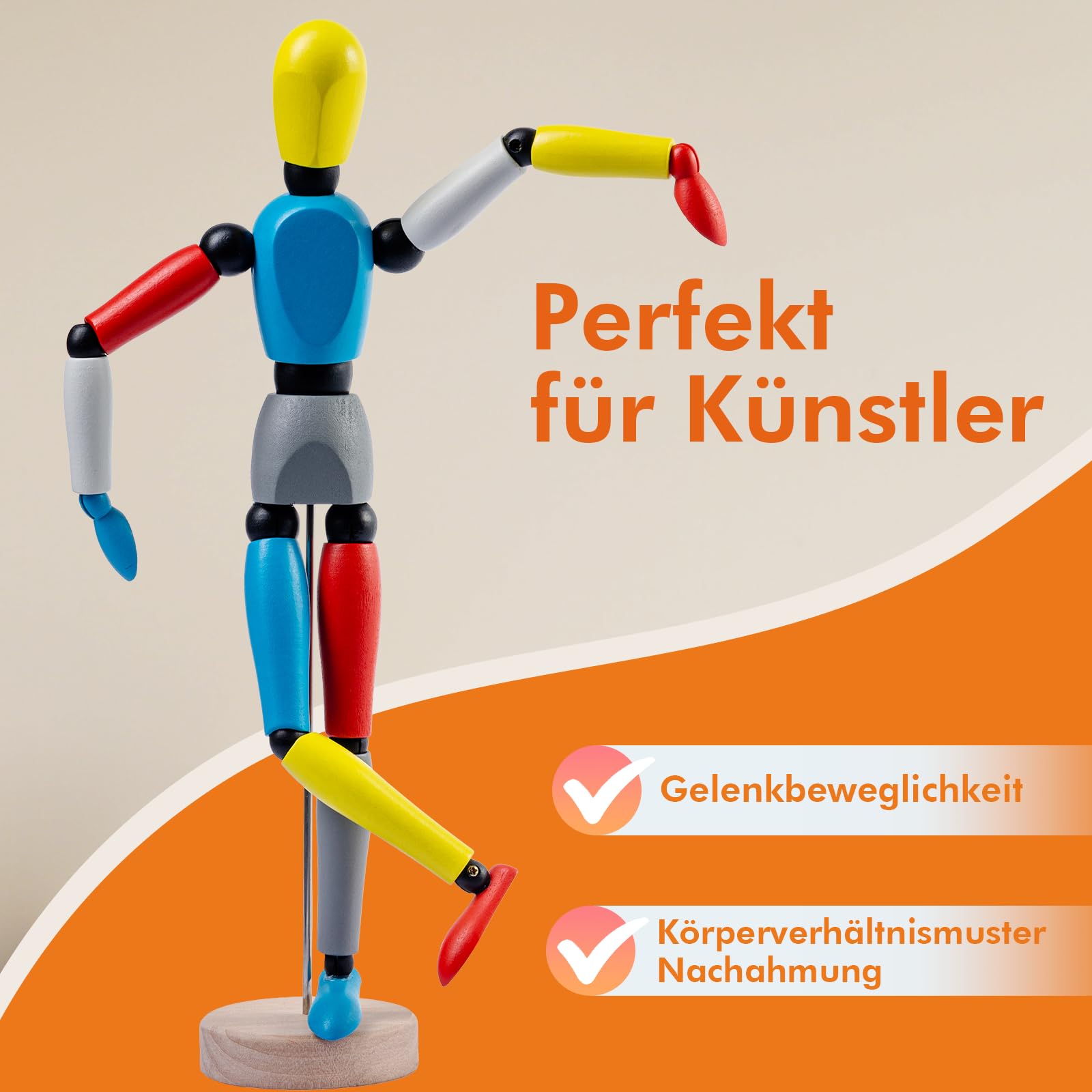 COOZEE 30 cm Modell Puppe Gliederpuppe, Männlich aus Holz, Flexibler Mannequin, Holzpuppe zum Zeichnen Für Anfänger, Profis und Künstler, Mehrere Farben