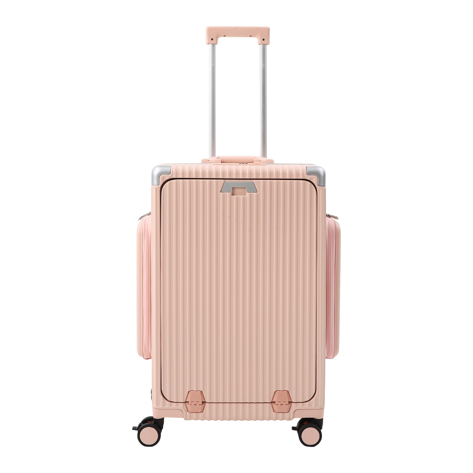 Walizka podróżna z twardą obudową 24", z poliwęglanu i aluminium, walizka podróżna z otworem z przodu, kieszeń na laptopa 17", złącze USB i typ C, uchwyt na napoje, zamek szyfrowy TSA, 4 kółka z