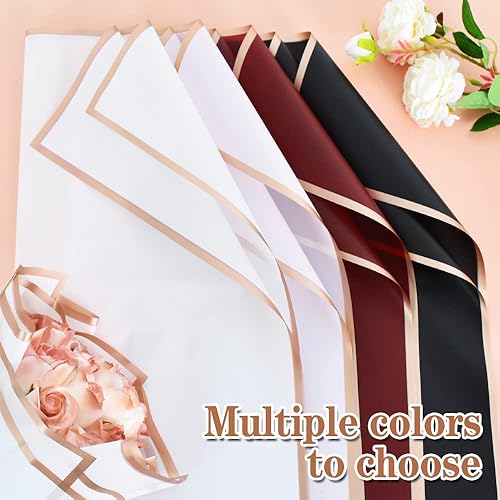 Miniatura 3 de BEISHIDA 40 hojas de papel de regalo rosa, papel floral rosa, papel de ramo, mate con bordes dorados, papel para graduación, Navidad, día de San