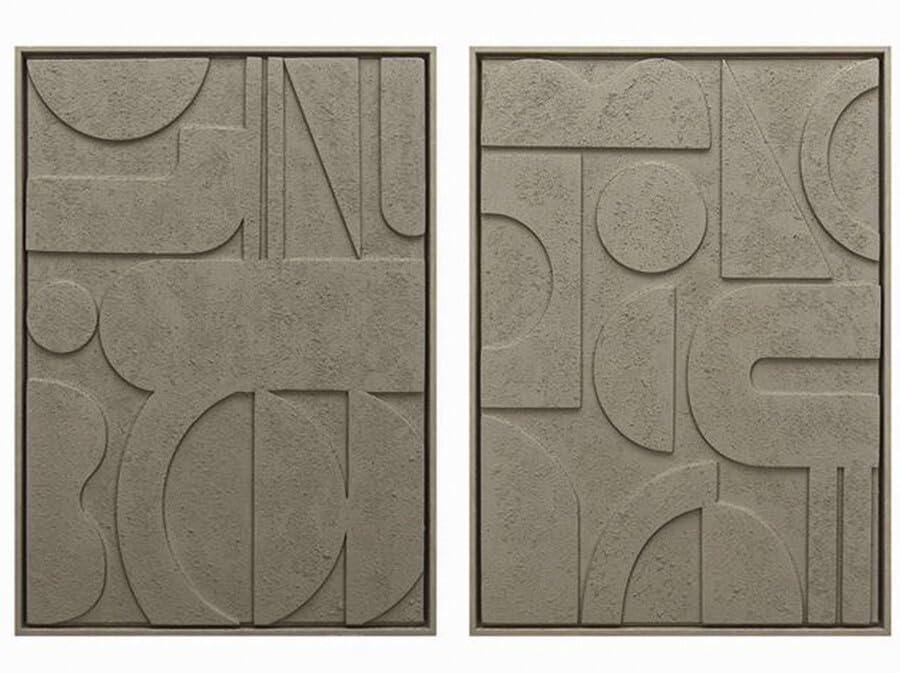 Lot de 2 Tableaux Style Moderne Abstrait 3D Couleur Blanc Sable 50 x 3 x 70 cm