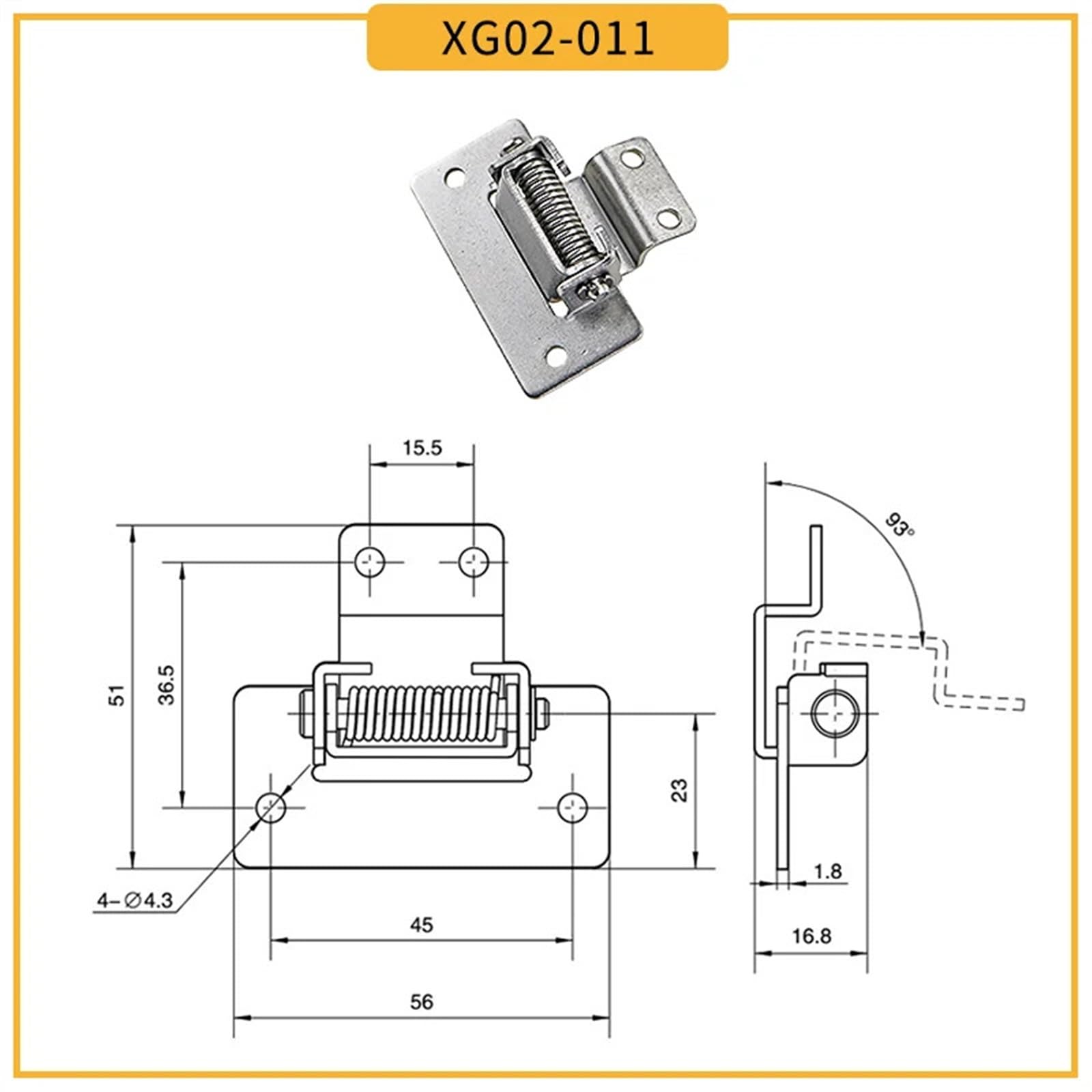 Bisagra de resorte de acero inoxidable HL128, rotación de 90 grados for reinicio y cierre automático, Ideal for puertas de armarios eléctricos, 1 ud.