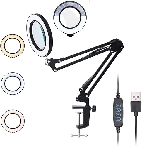 Lupa con luz y soporte 8 lámparas de escritorio 2 en 1 de cristal real 2 en 1 control táctil 3 modos lupa LED regulable sin paso con luz para