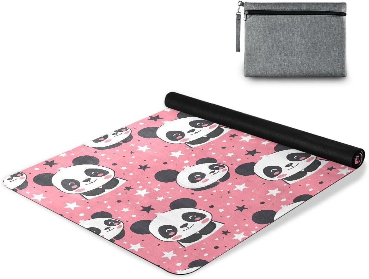 ALAZA Cute Panda and Star on Pink Yoga Mat Non Slip Fitness Exercise Mat, Workout Mat for Yoga, Pilates and Floor Exercises