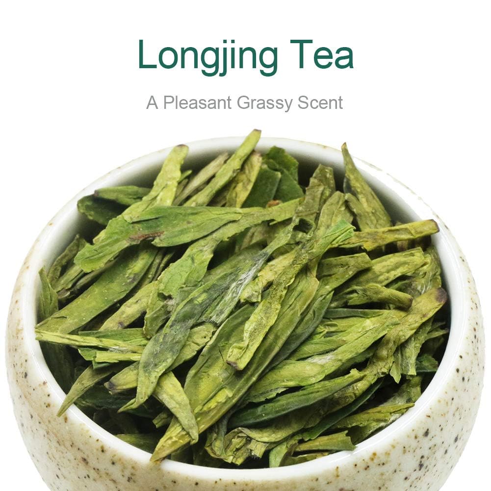 FullChea - Longjing Tea - Dragonwell Tea - Chinese Green Tea Loose Leaf - First Grade - Natural Lung Ching Dragon Well - 8oz / 226g